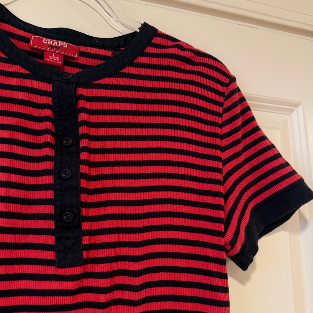 Chaps Black and Red Striped Button-Up Shirt